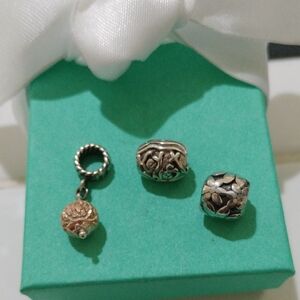 Sterling Silver Key West, MA Rose Gold & RCI Floral European Bracelet Charm Set